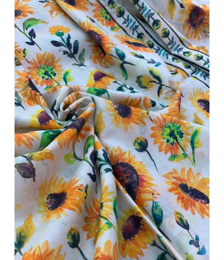 White Sunflower Fabric White Sunflower Fabric